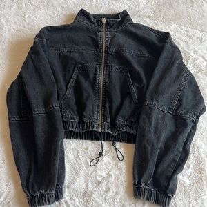 BDG Denim Jacket Crop Top Faded Black Bomber Medium
